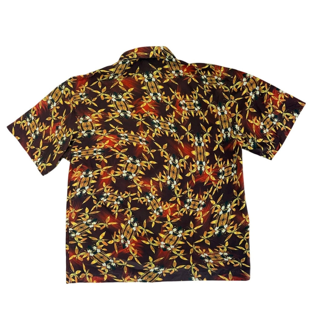 Vintage 90s No Fear Hawaiian Shirt Mens XL Brown Floral Nylon Camp Shirt