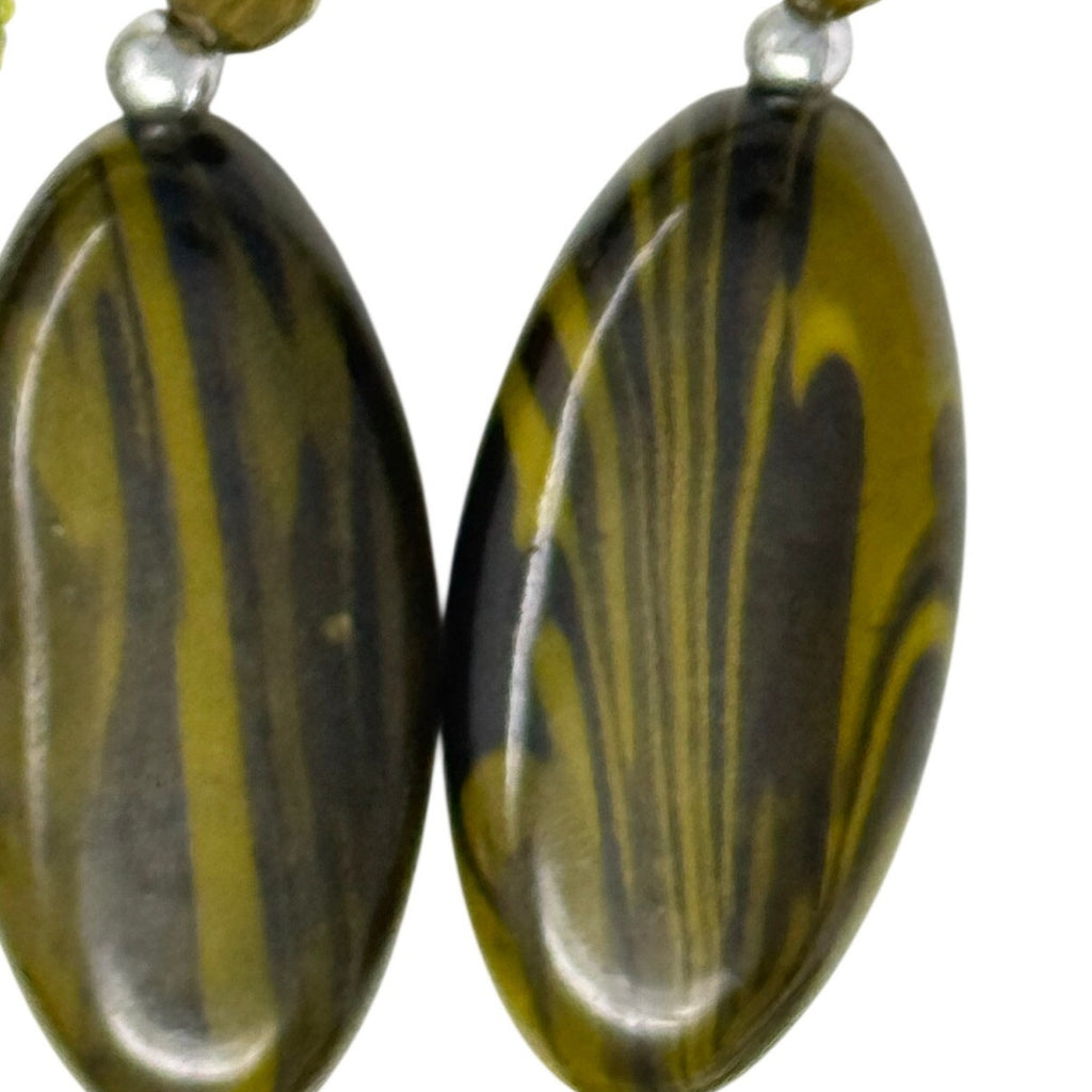 Vintage 70s Avocado Bead Necklace Oval Resin Statement Long Strand