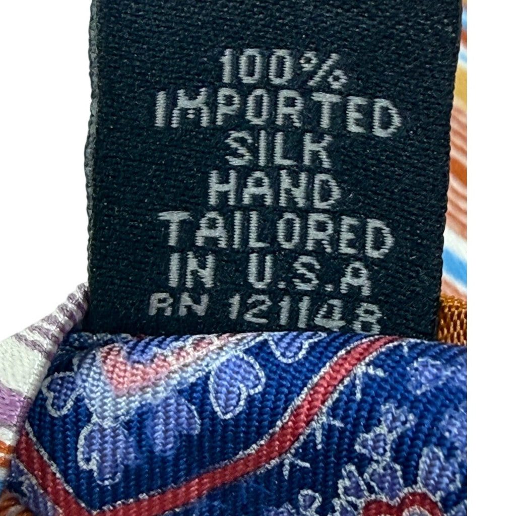 Ted Baker London 100% Silk Striped Tie Orange Blue USA Made 61" x 3"