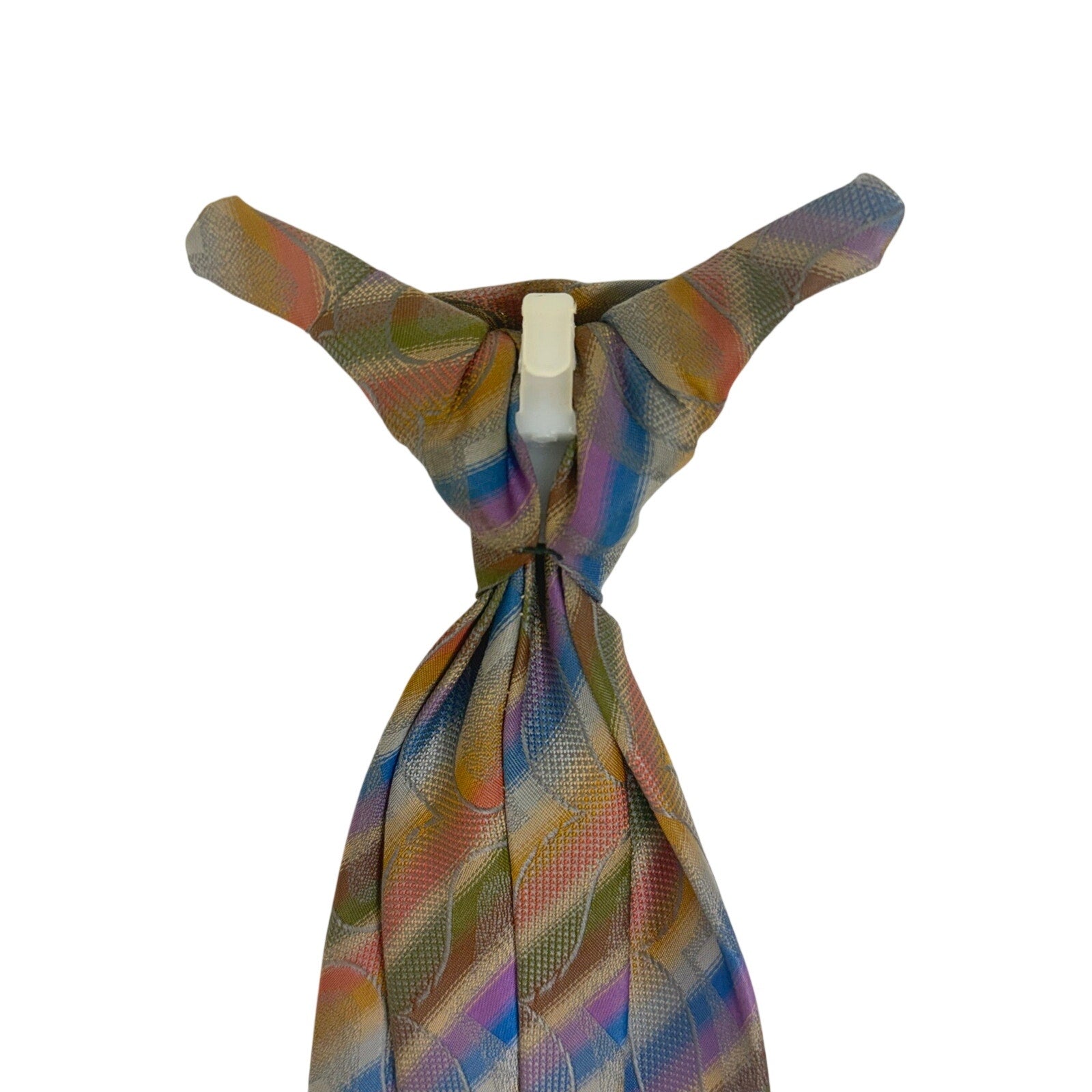Vintage 70s Wembley Clip-On Tie Multicolor Geometric Polyester Wide Tie