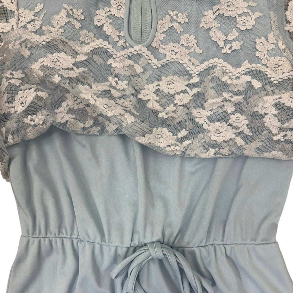 Vintage 70s Jerrie Lurie Blue Lace Maxi Dress Women's Small 6