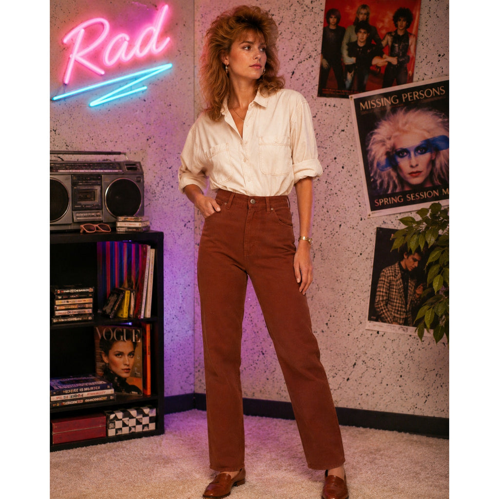 Vintage 80s Chic by H.I.S. Super Straight High Rise Brown Pants Women's 28x33