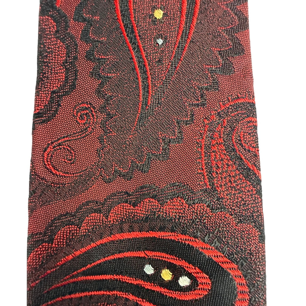 Vintage 60s Men’s Wine Black Paisley Skinny Necktie 2.25”