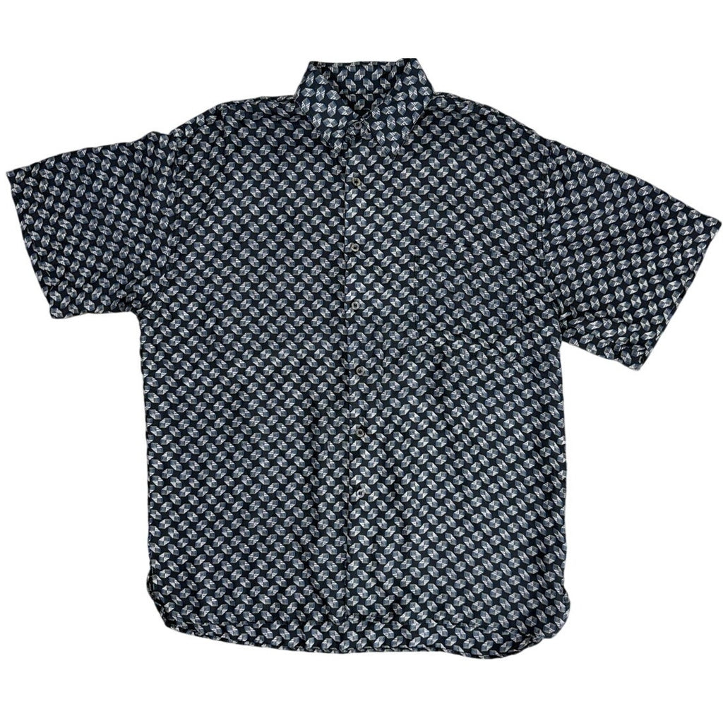 Vintage 90s Cezar Silk Shirt Men's Large Black Geometric Short Sleeve Button Up