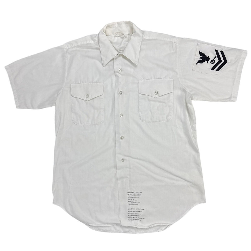 Vintage 1980s US Navy White Uniform Shirt Petty Officer 2nd Class 16.5