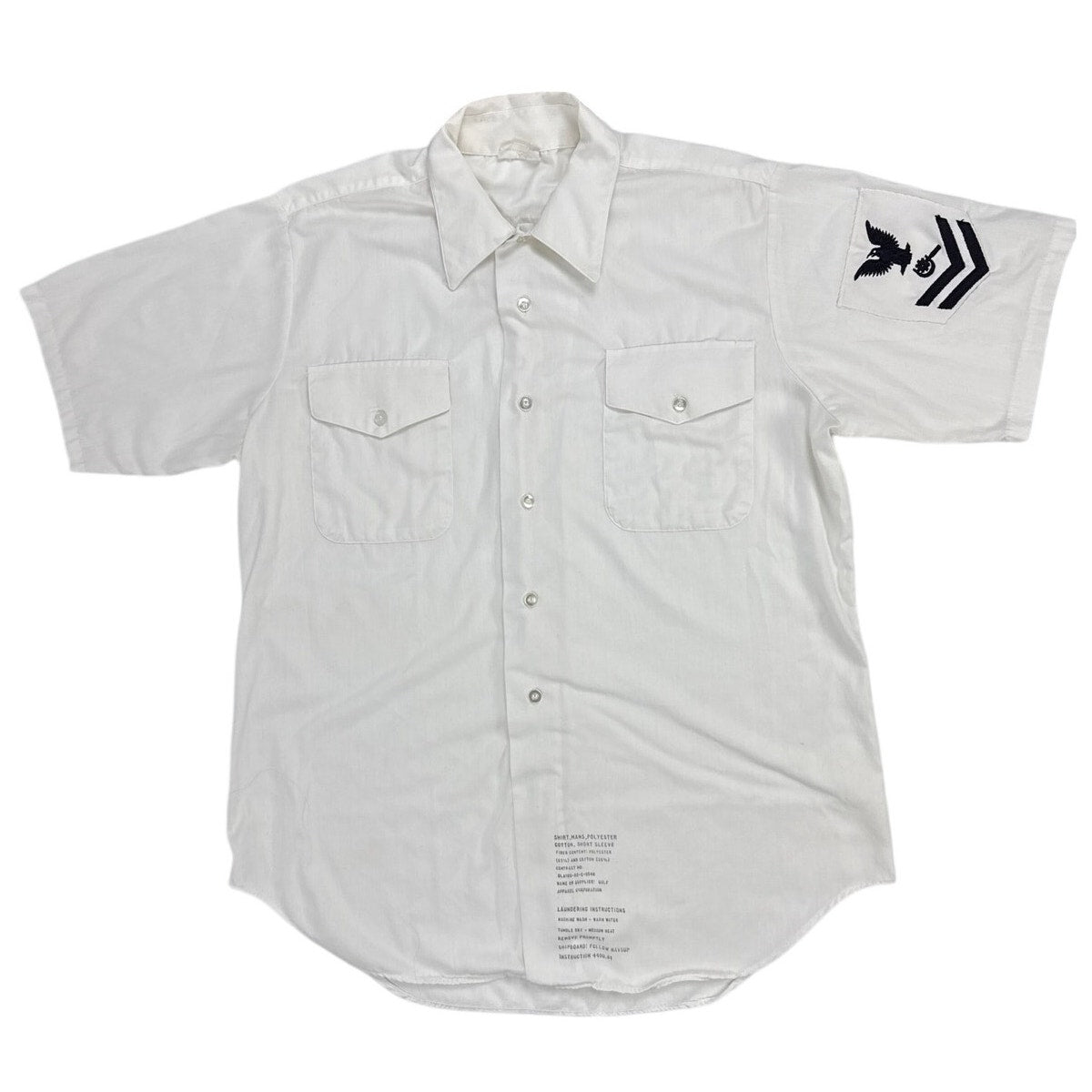 Vintage 1980s US Navy White Uniform Shirt Petty Officer 2nd Class 16.5