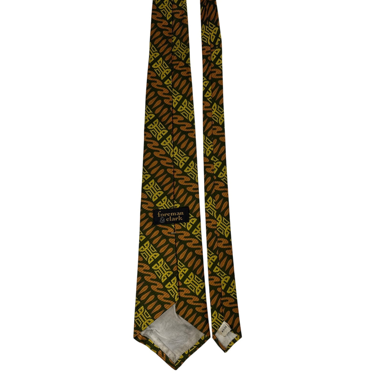 Vintage 70s Foreman & Clark Orange Green Geometric Wide Necktie