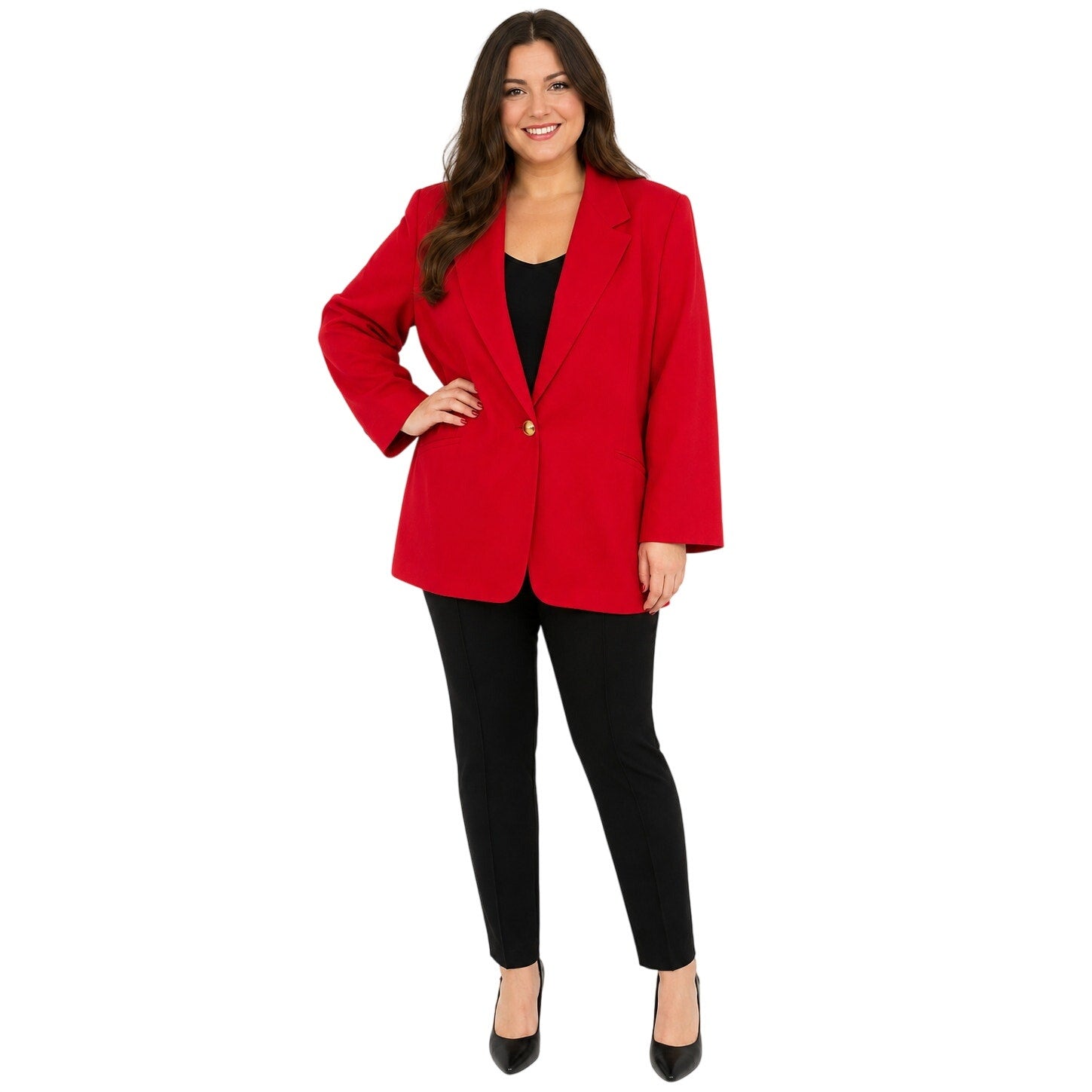 Vintage 80s Worthington Red Wool Blend Blazer Gold Button Plus Size 26W