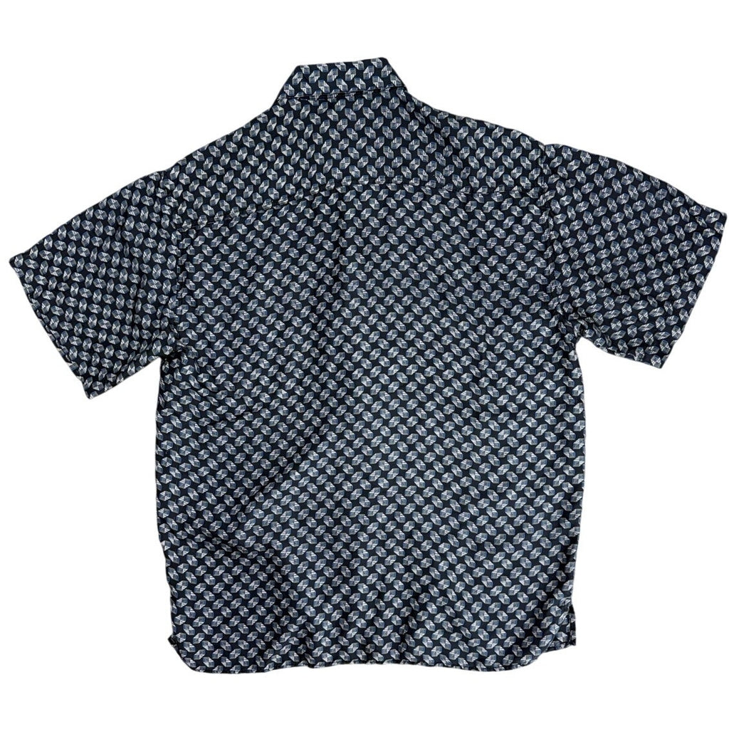 Vintage 90s Cezar Silk Shirt Men's Large Black Geometric Short Sleeve Button Up