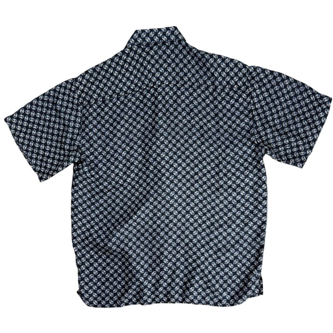Vintage 90s Cezar Silk Shirt Men's Large Black Geometric Short Sleeve Button Up