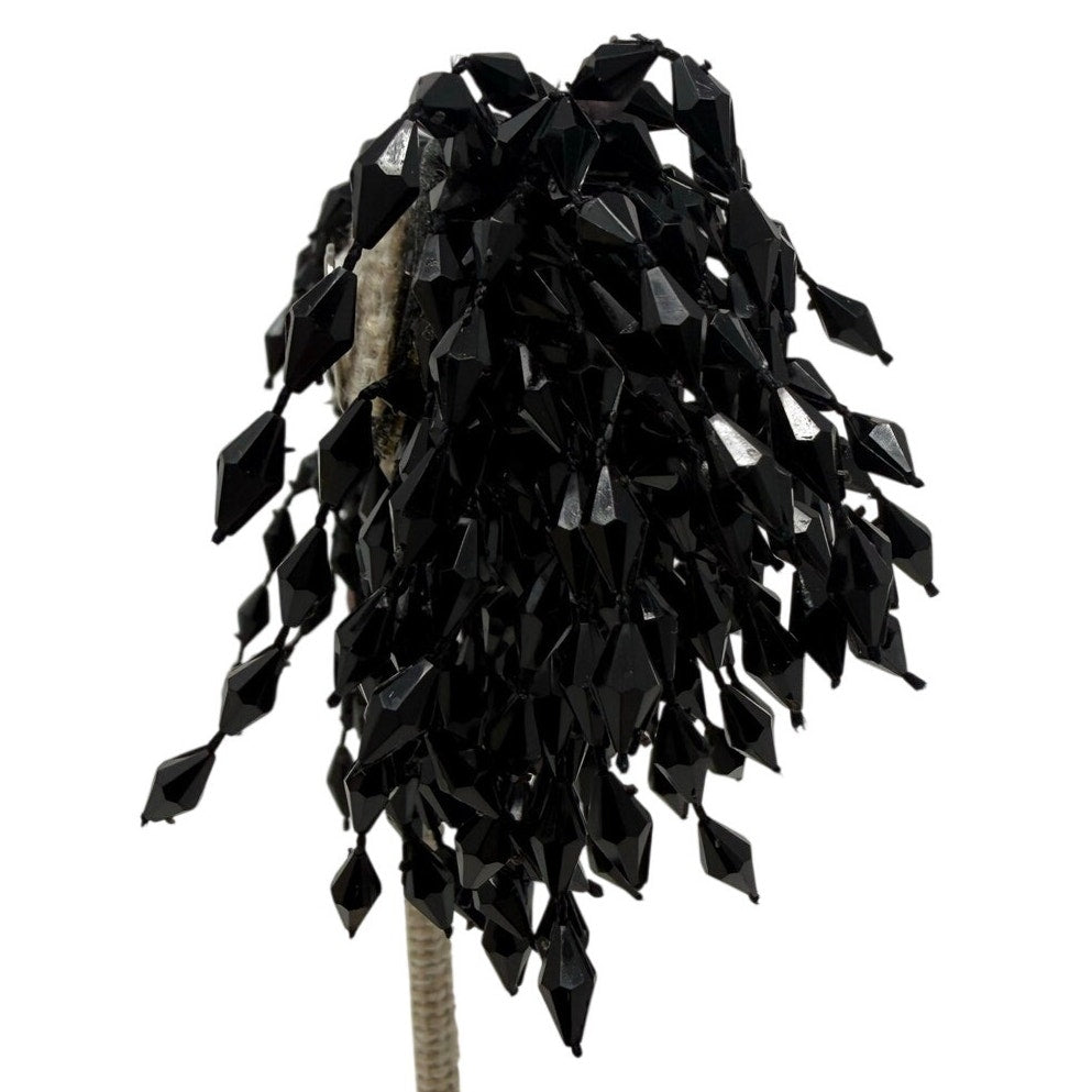 Vintage 1950s Black Beaded Fringe Shoe Clips Pair Retro Dress Accessories