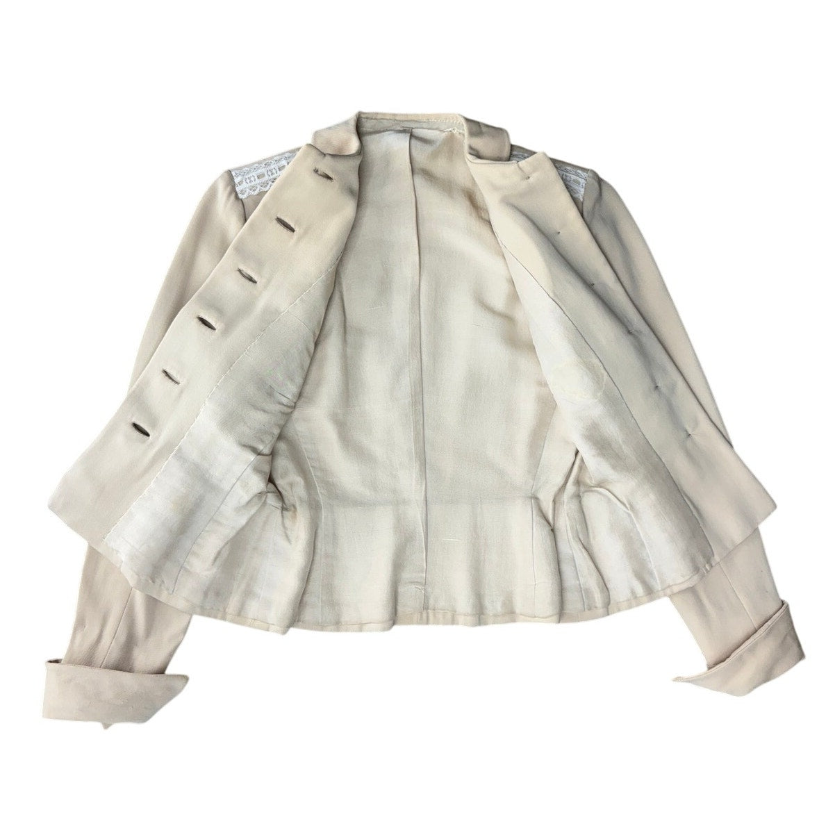 Vintage 40s Beige Wool Blazer Jacket Embroidered Detail Women's XS