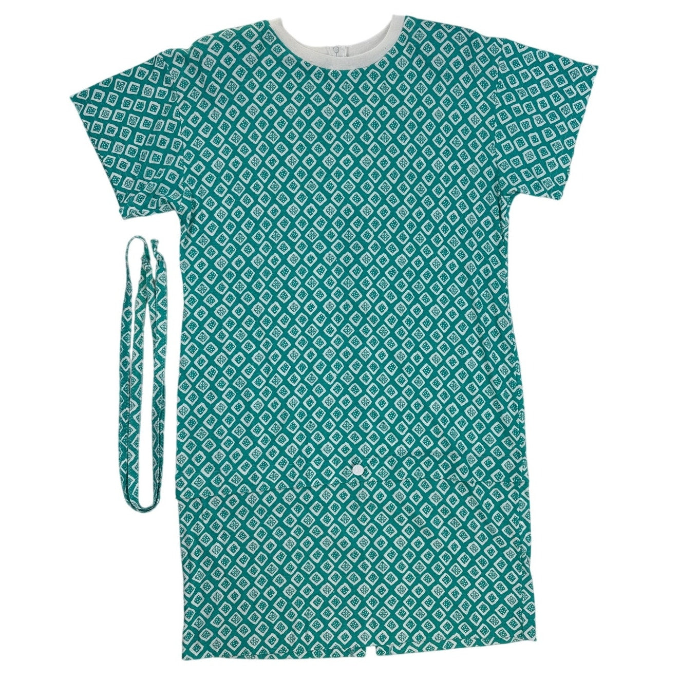 Vintage 80s Aquamarine Geometric Jersey Knit Belted Midi Dress M