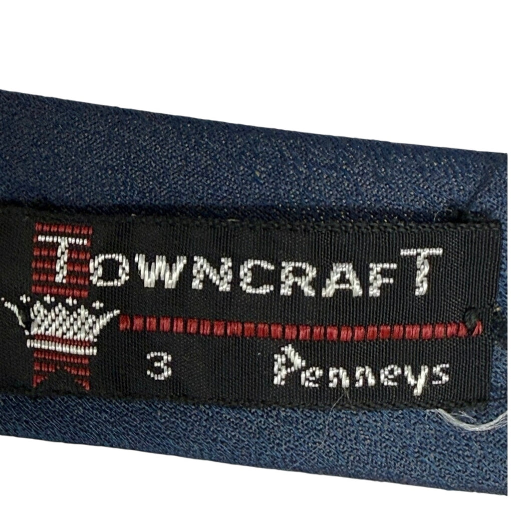 Vintage 70s Towncraft Navy Snap-On Clip Tie Chain Crest Polyester 3" Wide