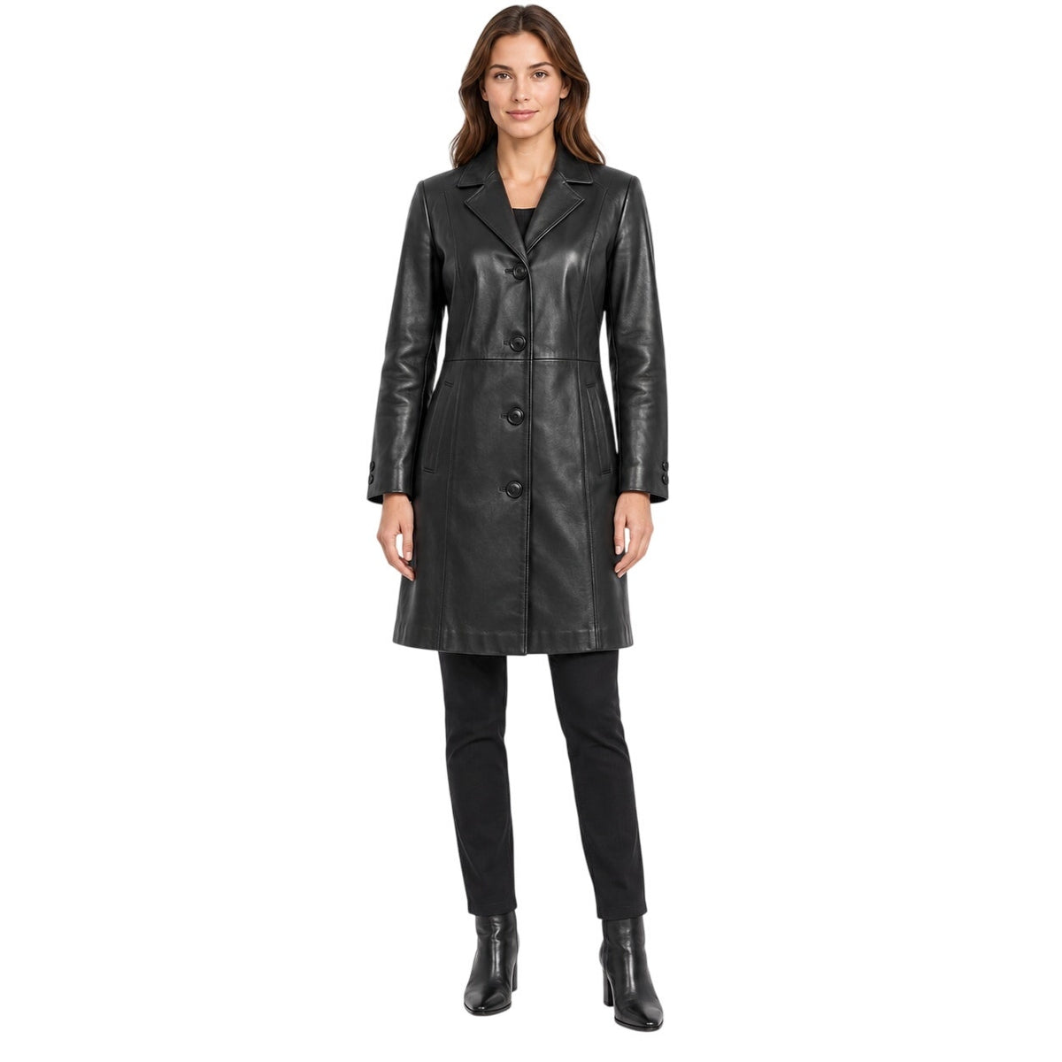 Vintage 90s Juliette Michelle by Adler Black Leather Trench Coat Women's Medium