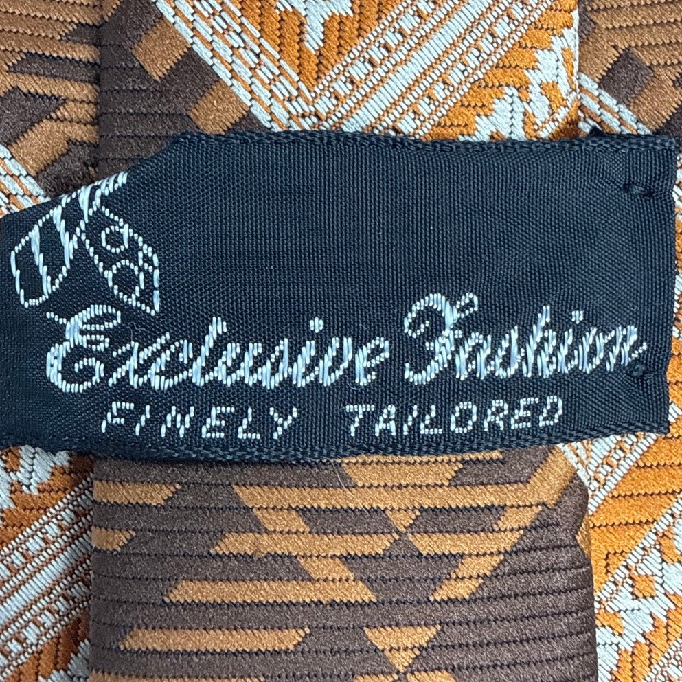 Vintage 70s Exclusive Fashion Brown Rust Geometric Wide Tie 4.5” x 54”