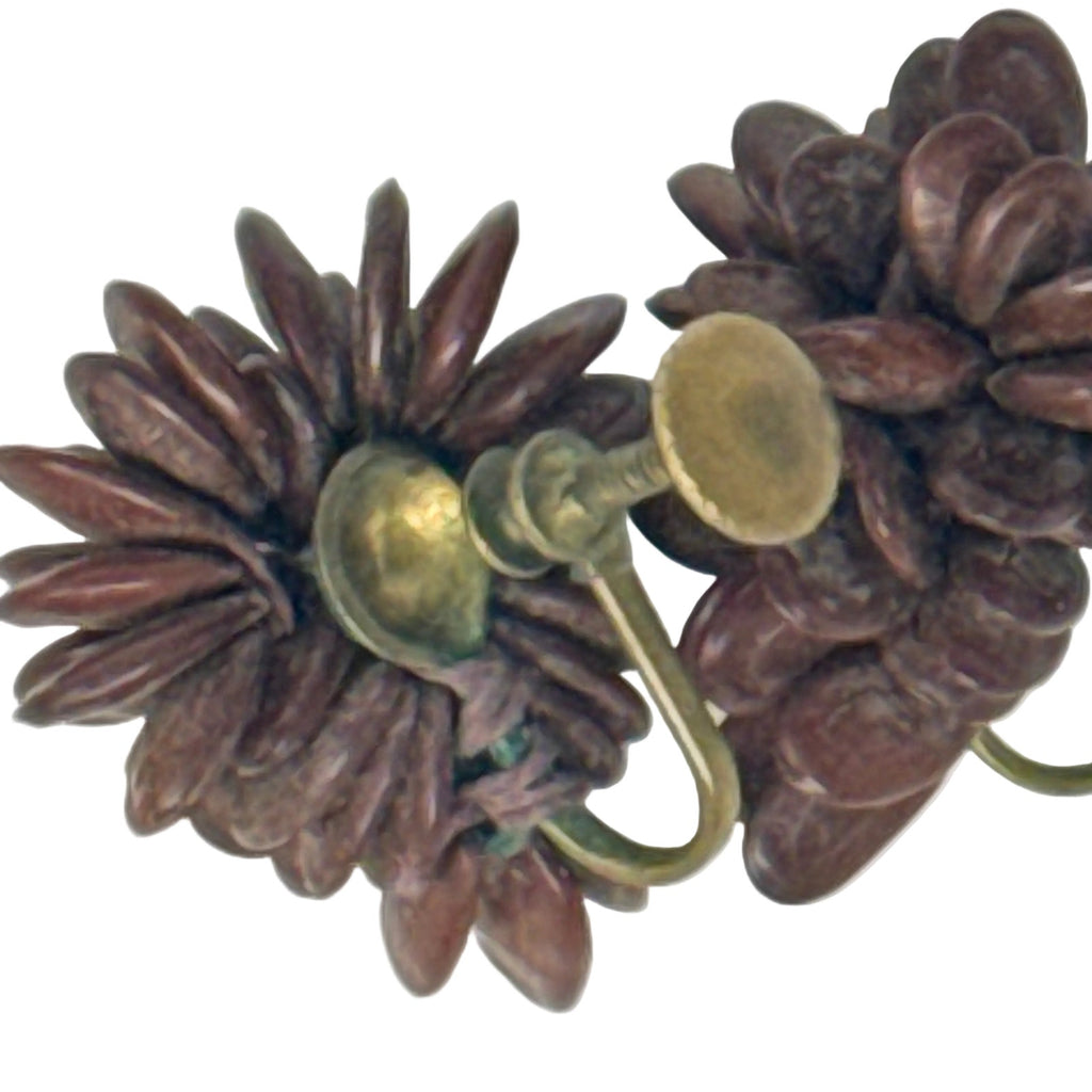 Vintage 50s Screw Back Earrings Brown Seed Cluster MCM