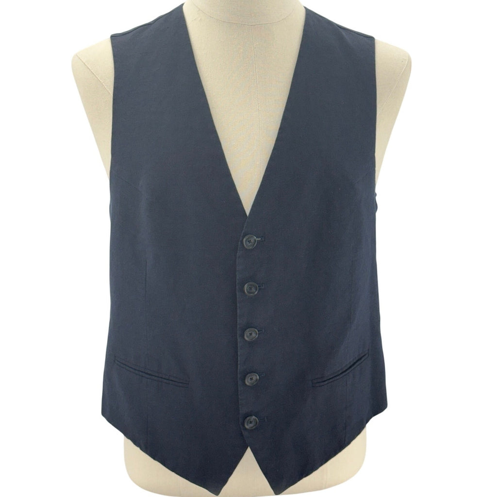 Vintage 2000s Navy Blue Linen Vest Men's Medium Made in Italy