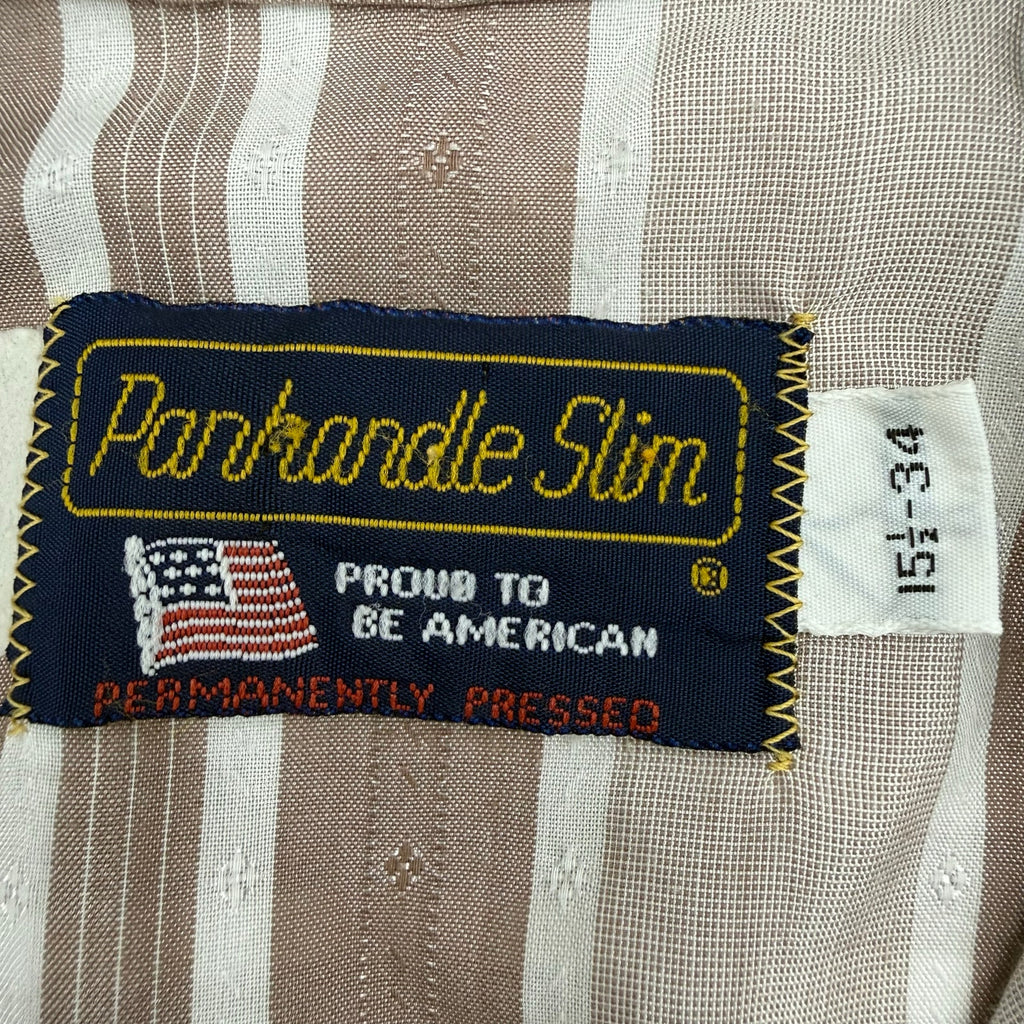 Vintage 80s Western Shirt Men's Large Panhandle Slim Taupe Stripe USA Chest 42