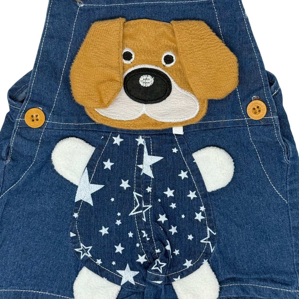 Vintage 2000s Baby 9-12 Months Overalls Blue Denim Dog with 3D Ears