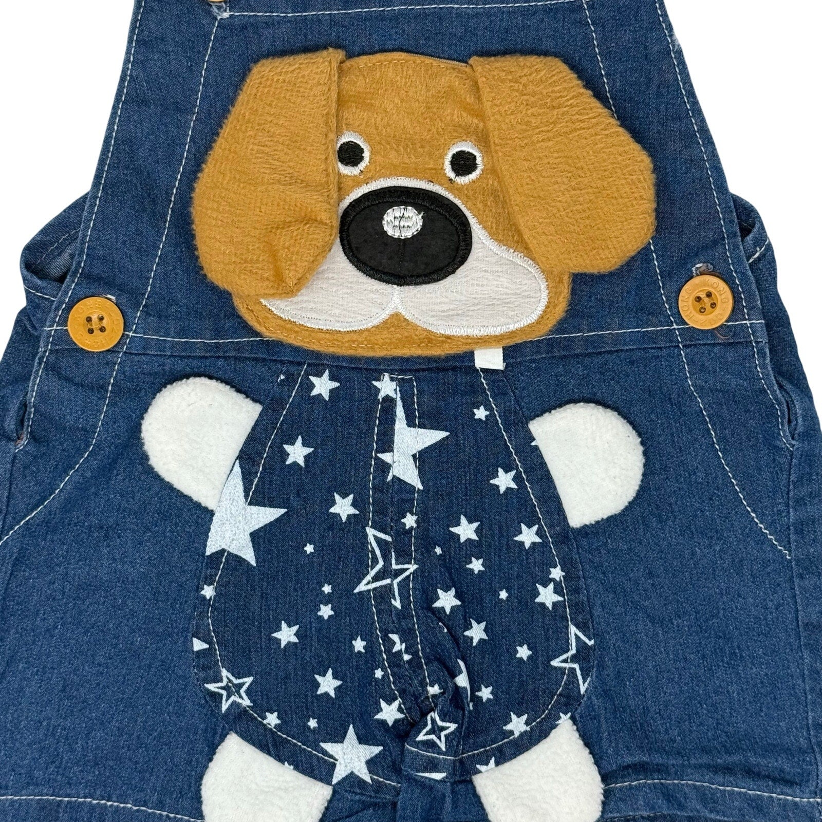 Vintage 2000s Baby 9-12 Months Overalls Blue Denim Dog with 3D Ears