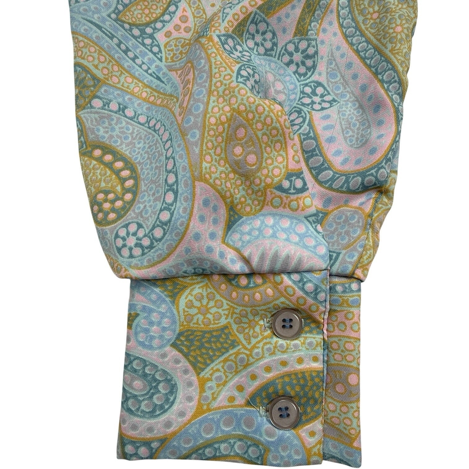 Vintage 70s Laura Mae Paisley Floral Blouse Blue Silky Polyester Women's Medium