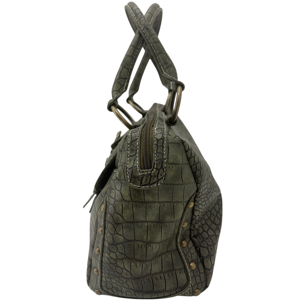 ANA Green Croc Embossed Faux Leather Satchel Purse Buckle Pocket Handbag