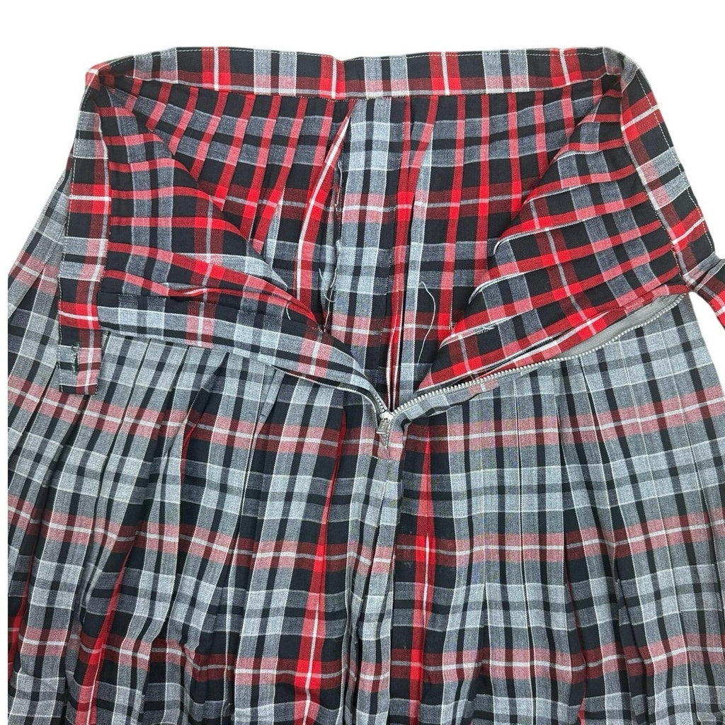Vintage 1950s Black Gray Plaid Pleated Wool Blend Women's Skirt 24 Waist