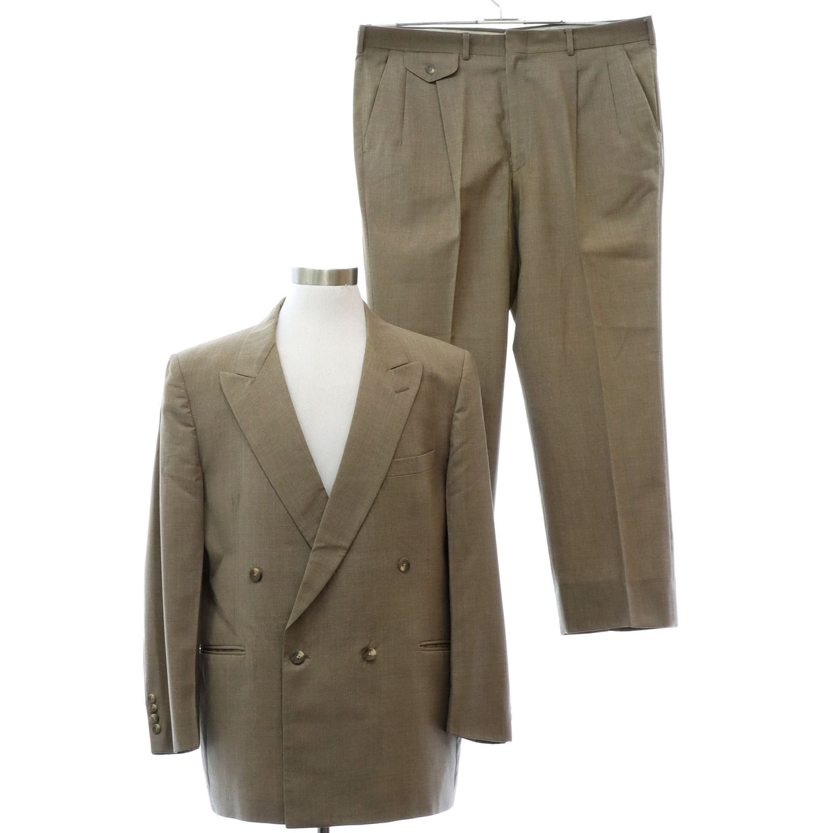 Vintage 90s Stafford Executive Taupe Double Breasted Suit Men's Large USA