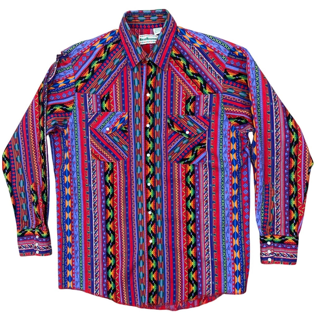 Vintage Road Runner Southwestern Button Down Shirt Men's Large Cotton