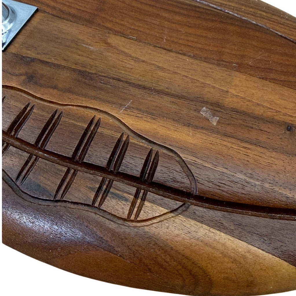 Vintage 60s Fame Walnut Football Desk Pen Holder Wood 11.5"