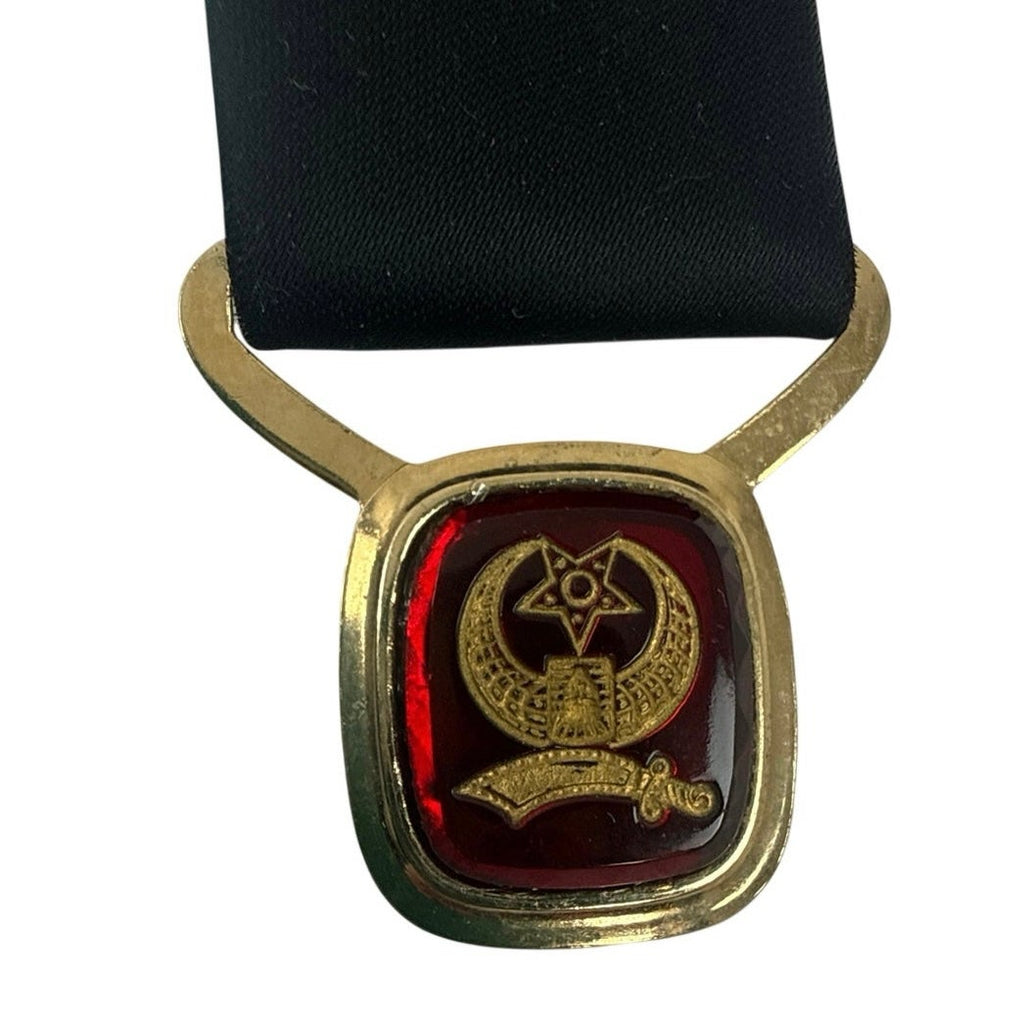 Vintage 80s Black Shriners Emblem Clip-On Loop Tie Men’s 6"
