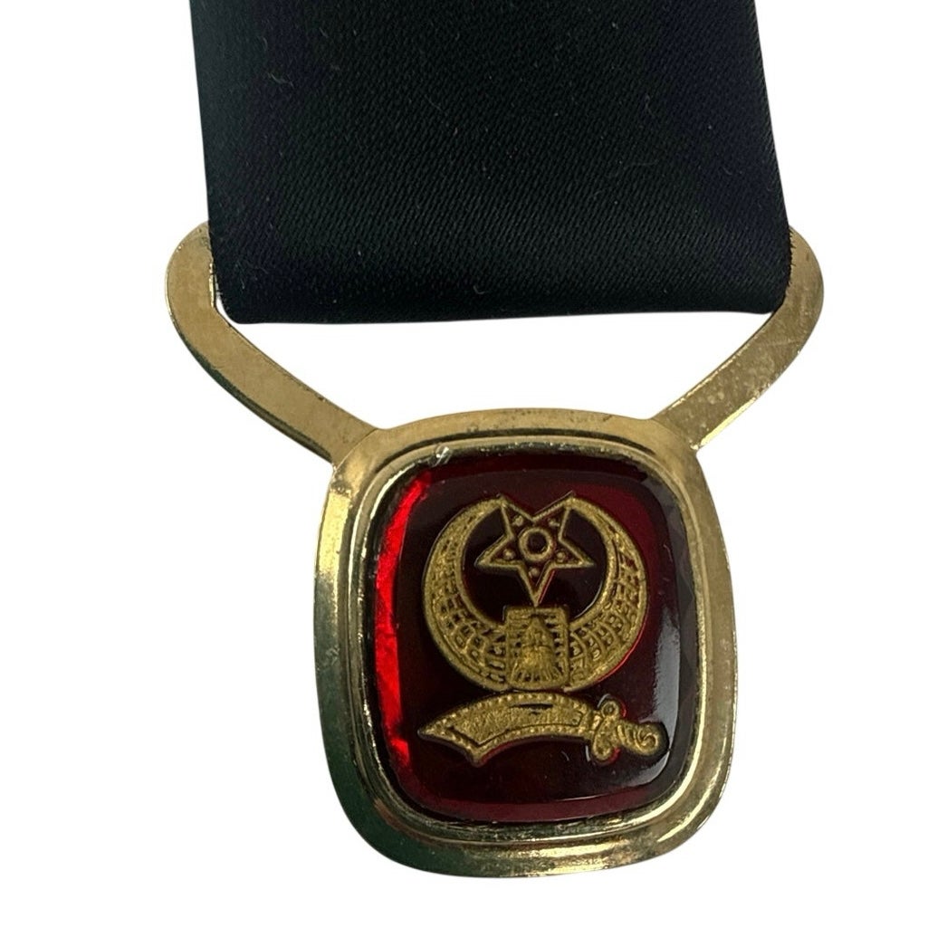 Vintage 80s Black Shriners Emblem Clip-On Loop Tie Men’s 6"