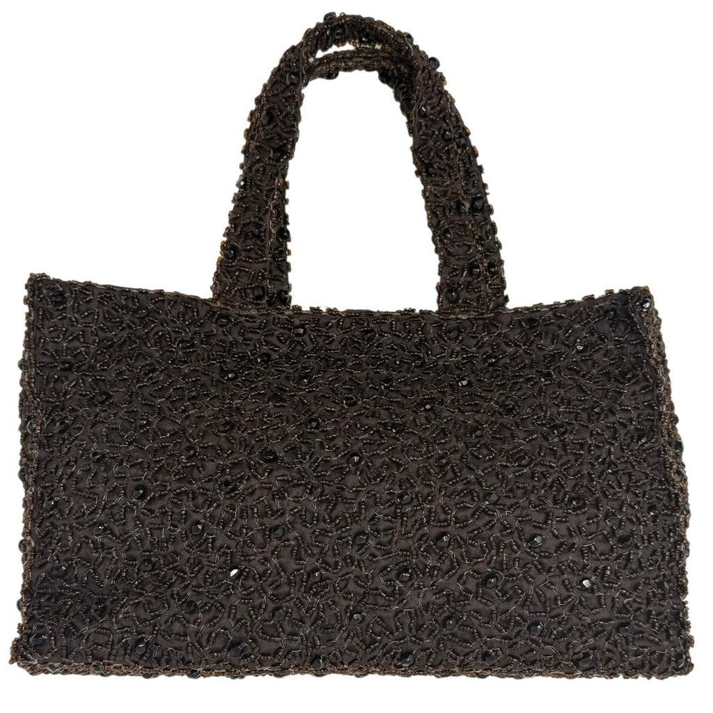 Vintage 90s Pierre Urbach Brown Beaded Evening Handbag Purse