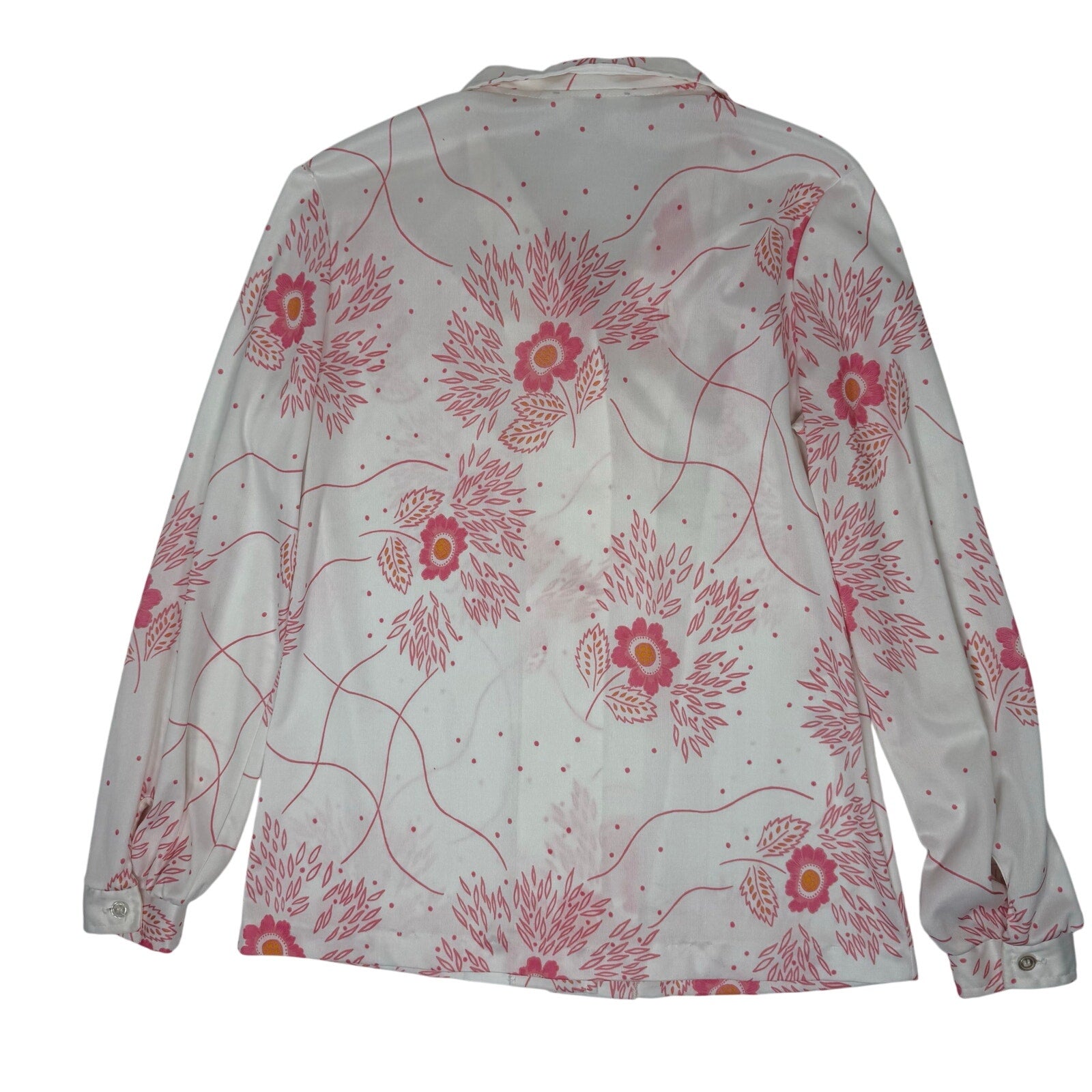 Vintage 70s Devon Pink Floral Button Front Blouse Long Sleeve Women’s S/M