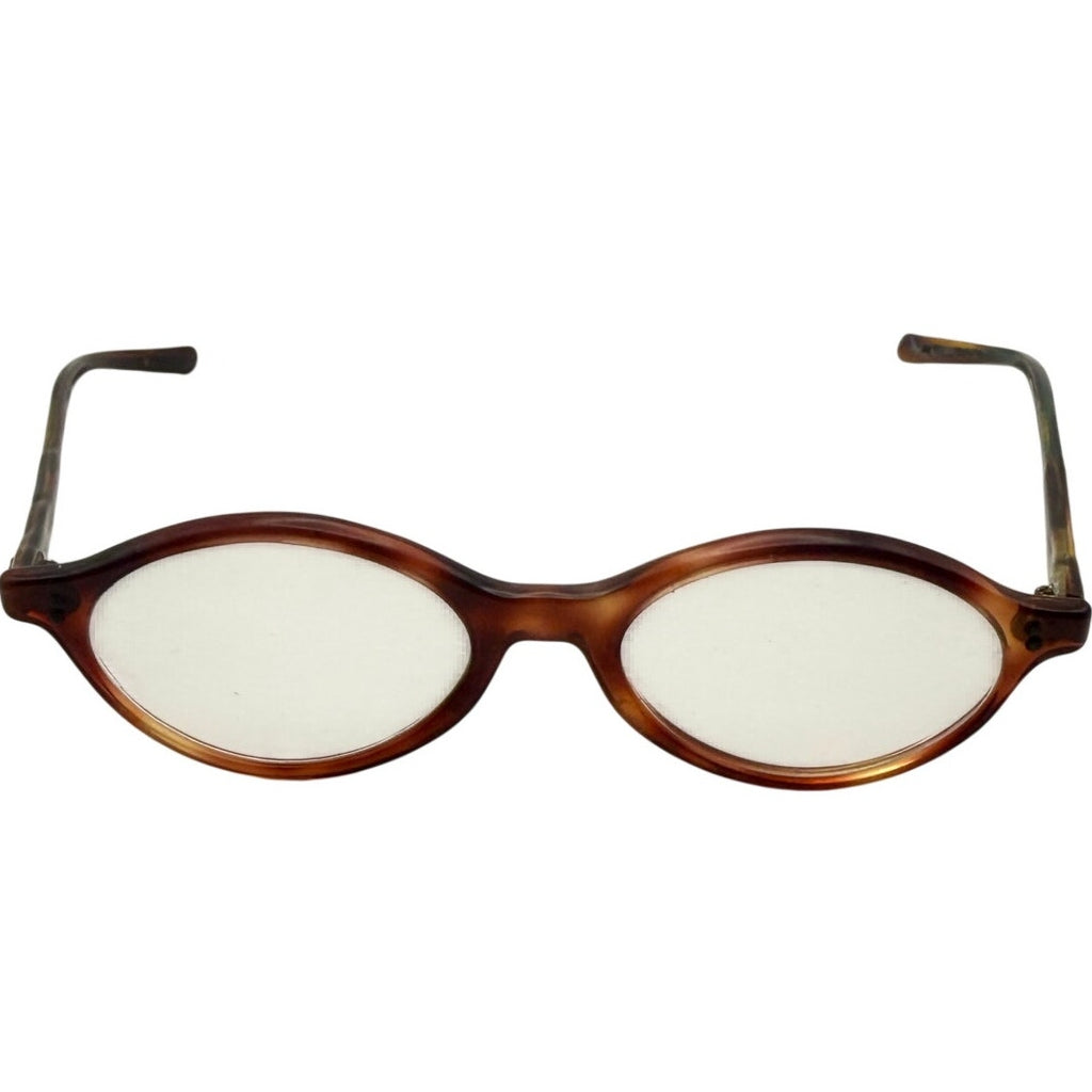 Vintage May 6 Oval Eyeglass Frames Tortoise Brown Wire Temple Glasses