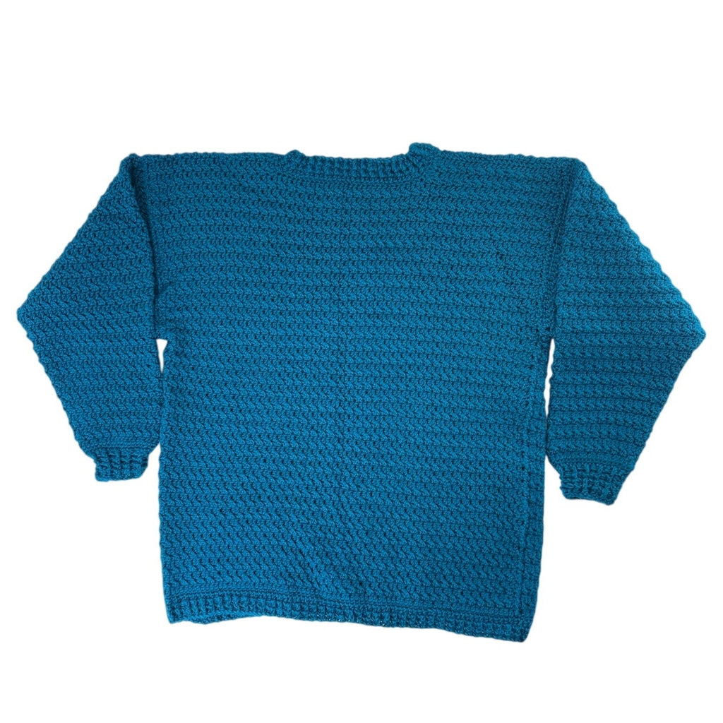 Vintage 90s Turquoise Acrylic Knit Sweater Women's Medium Boxy Ribbed Pullover