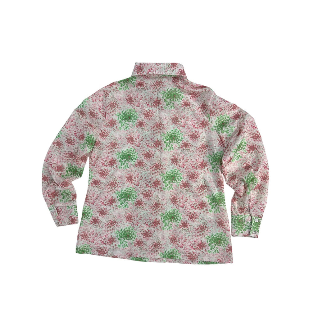 Vintage 70s Jantzen Pink Green Floral Long Sleeve Blouse Women's Medium