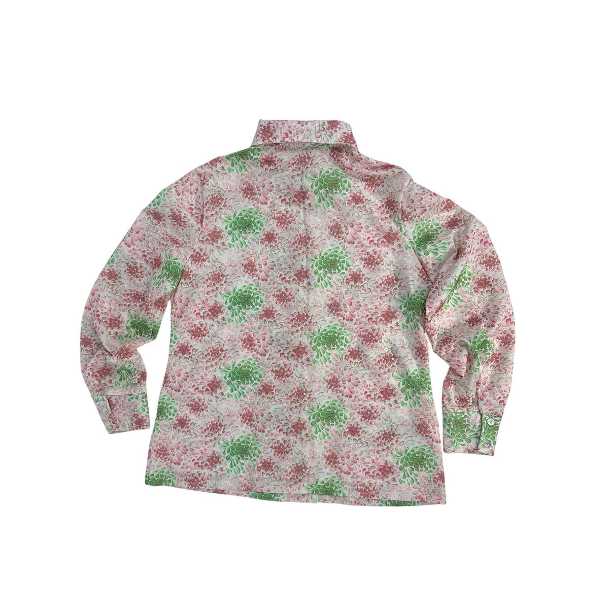Vintage 70s Jantzen Pink Green Floral Long Sleeve Blouse Women's Medium