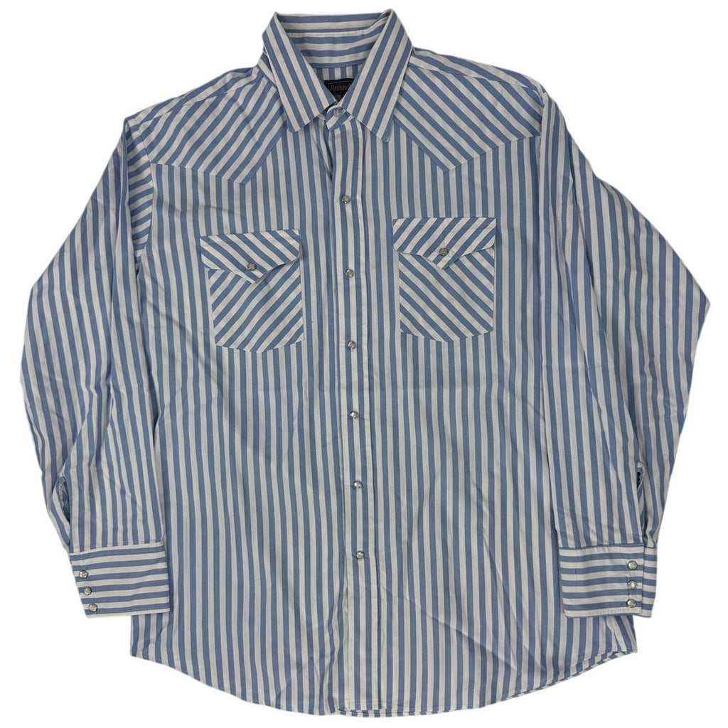 Vintage 80s Panhandle Slim Blue Stripe Pearl Snap Western Shirt USA XL