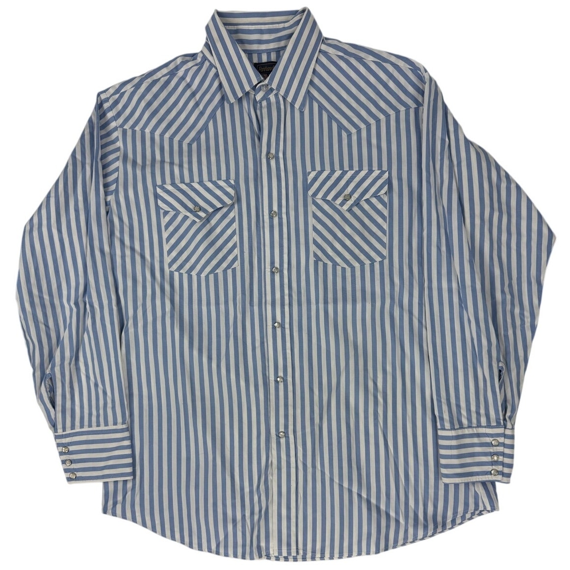 Vintage 80s Panhandle Slim Blue Stripe Pearl Snap Western Shirt USA XL