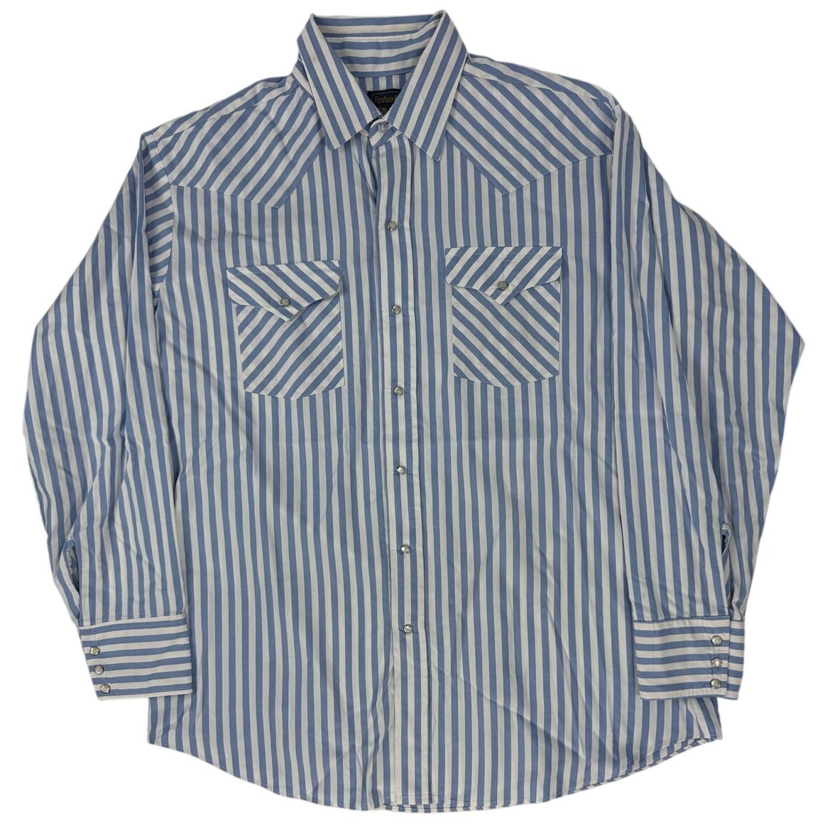 Vintage 80s Panhandle Slim Blue Stripe Pearl Snap Western Shirt USA XL