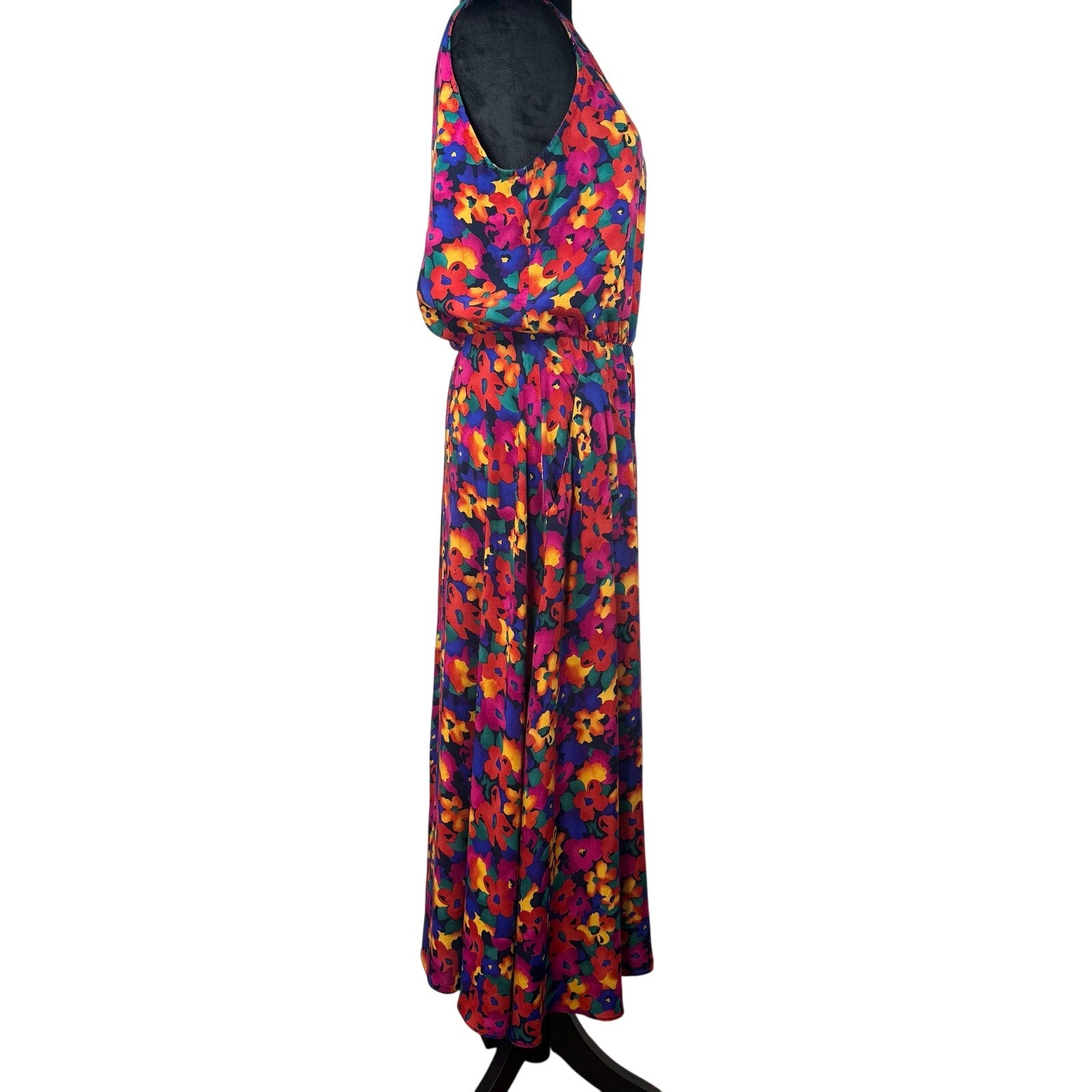 Vintage 90s Women's 11/12 Summer Maxi Dress Made in USA Colorful Floral Rayon