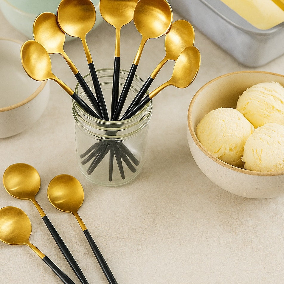 Vintage 60s Bar Spoons Cocktail Mixing Stirrers Set of 12 Gold & Black