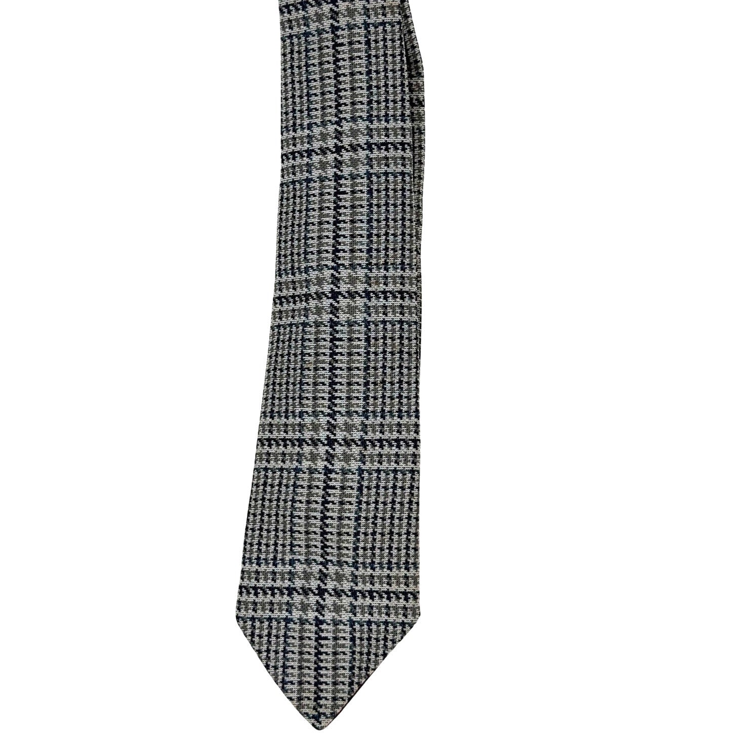 Vintage 70s Blue Houndstooth Polyester Knit Wide Tie 57” Mod Disco