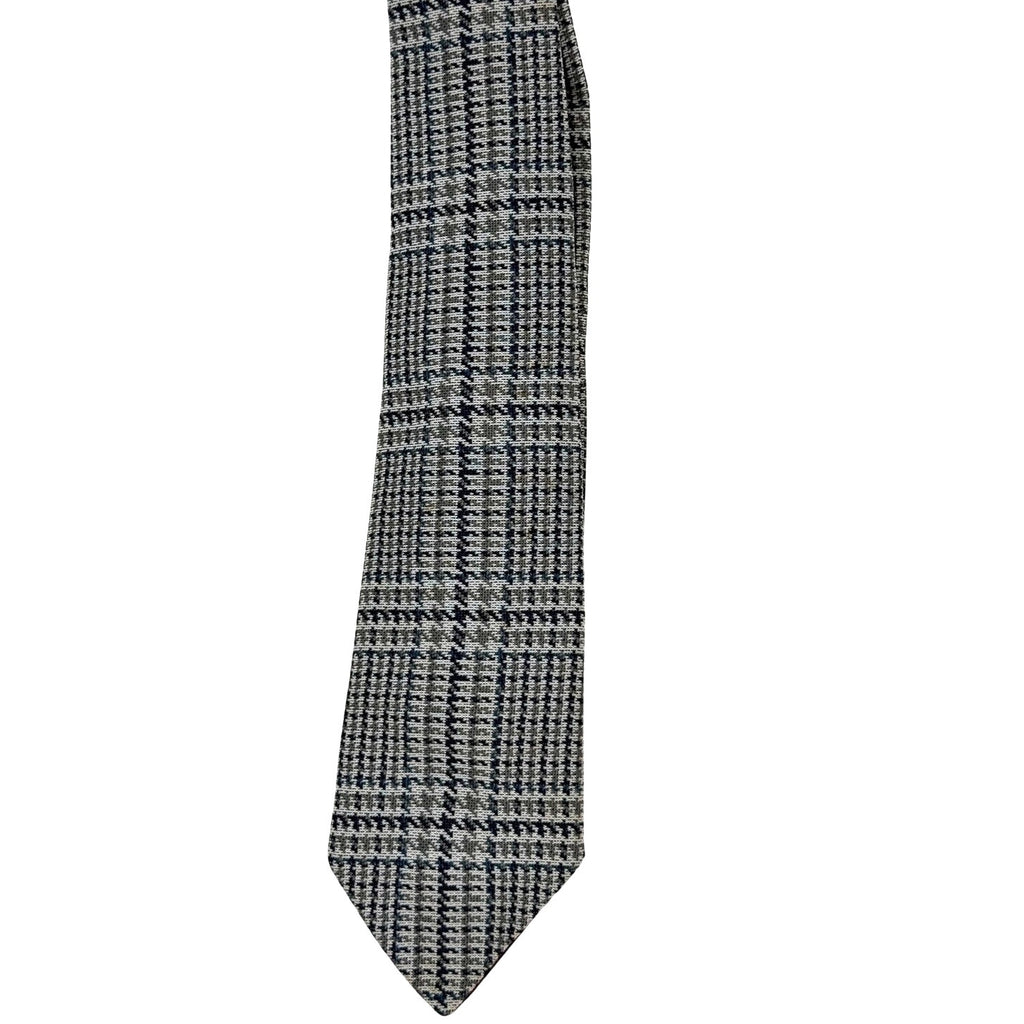 Vintage 70s Blue Houndstooth Polyester Knit Wide Tie 57” Mod Disco