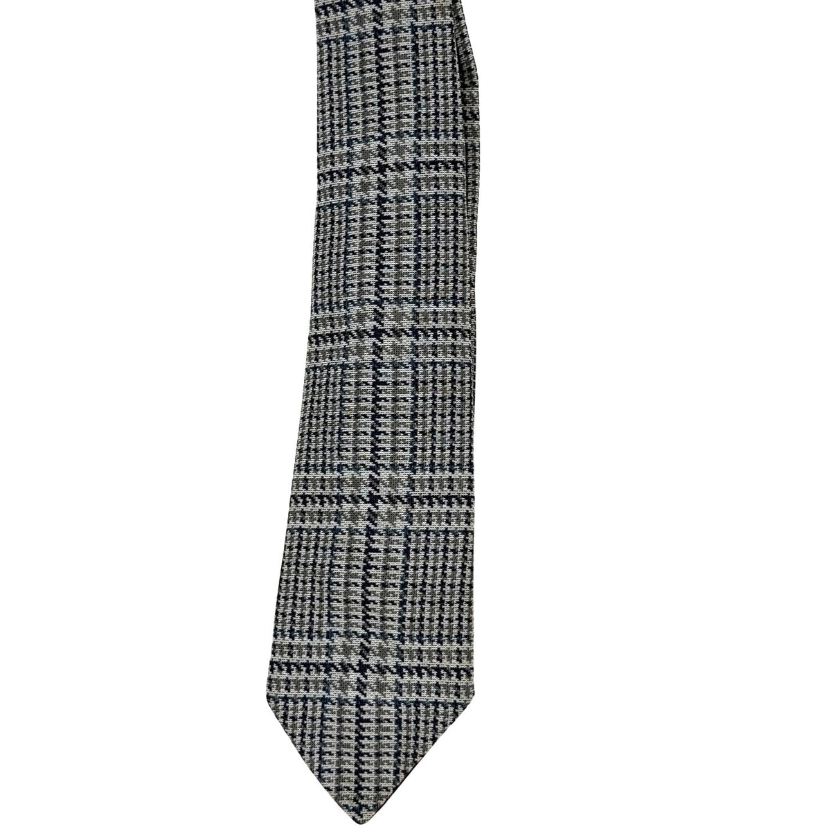 Vintage 70s Blue Houndstooth Polyester Knit Wide Tie 57” Mod Disco