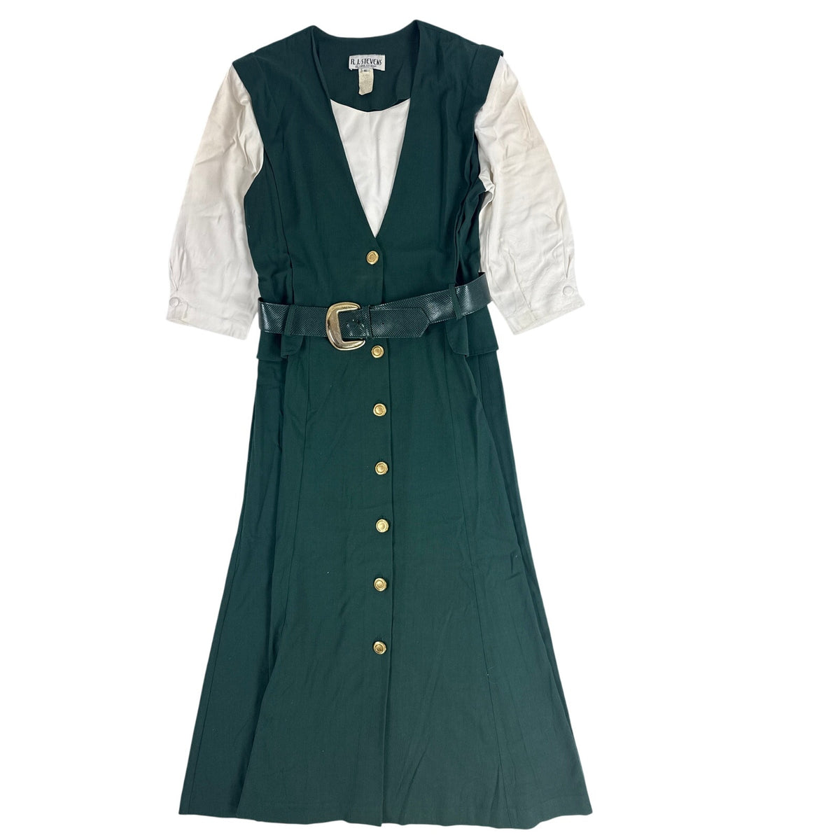 Vintage 80s R.J. Stevens Hunter Green Maxi Dress Size 16 Women's XL USA