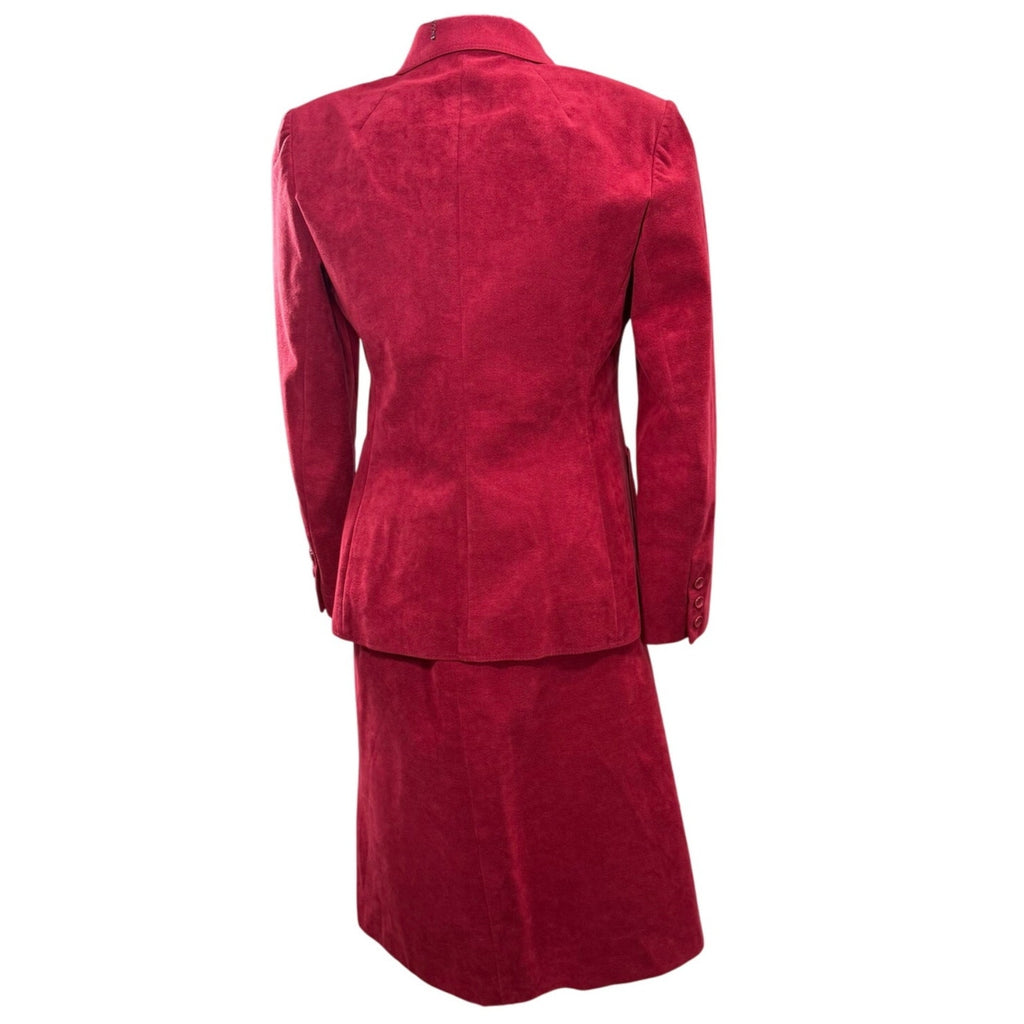 Vintage 70s Women's Medium Skirt Suit Lilli Ann Ultrasuede Fuchsia Red Union