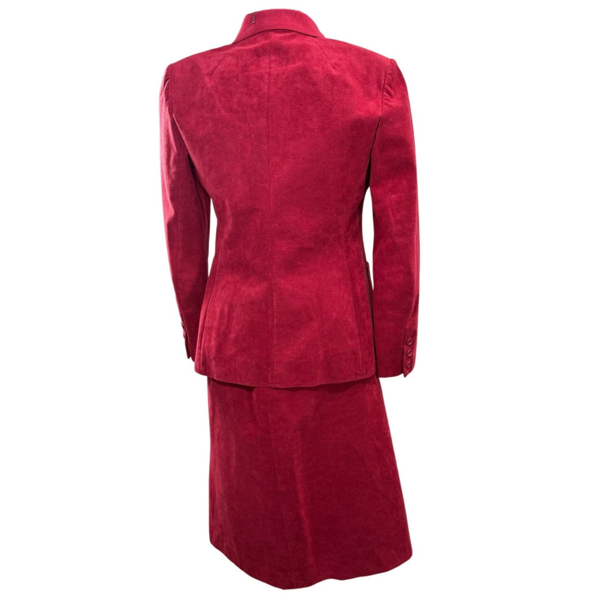 Vintage 70s Women's Medium Skirt Suit Lilli Ann Ultrasuede Fuchsia Red Union